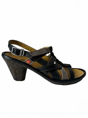 The Art Company 0776 Block Black Grey Leather Heel Sandal Women’s Size 41